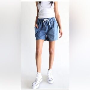 NWOT! Parke Vintage Distressed Reworked Denim Drawstring Pocket Shorts -S